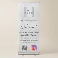 Silver business logo opening hours QR Instagram Retractable Banner