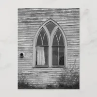 Abandoned Church Window Black and White Postcard