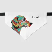 Colorful Groovy Dachshund Dog Custom Name White Pet Bandana Collar