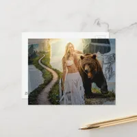 Woman Who Chooses The Bear surreal collage Postcard