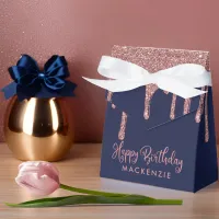 Navy Blue Rose Gold Sparkle Glitter Drips Birthday Favor Boxes