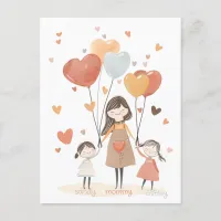 Cute Mommy with Two Children and Balloons Postcard