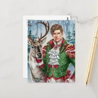 Handsome man and a Reindeer Postcard