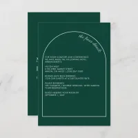 Simple Modern Arch Emerald Green Wedding   Enclosure Card