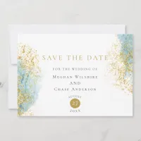 Blue and Gold  Watercolor Wash Save the Date