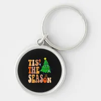 Groovy Tis The Season Christmas Pine Tree Keychain