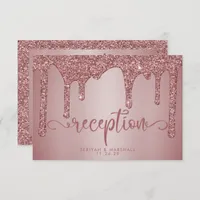 Rose Gold Glitter Wedding Reception Details Enclosure Card