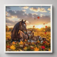 A Mama Horse and her Foal in Autumn Peel And Stick Photo Tile