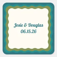 Wavy Border Retro 70s Vintage Aesthetic Wedding Square Sticker