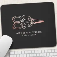 Vintage Rose Gold Scissors Hair Stylist Logo Mouse Pad