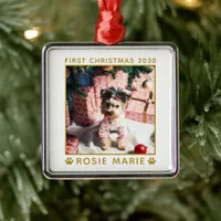 First Christmas Dog Photo Name Year Paws Custom Metal Ornament