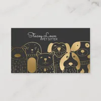  Chic Gold Cartoon Dogs Pet Sitter | Dog Walker Business Card