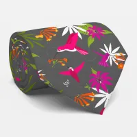 Hummingbird Tropical Beach Wedding Pink Gray Neck Tie