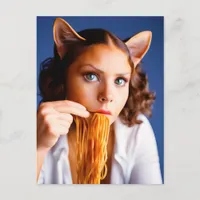 Human Cat Eating Spaghetti Postcard