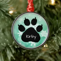 Dog's Name Personalized Paw Print Christmas   Metal Ornament