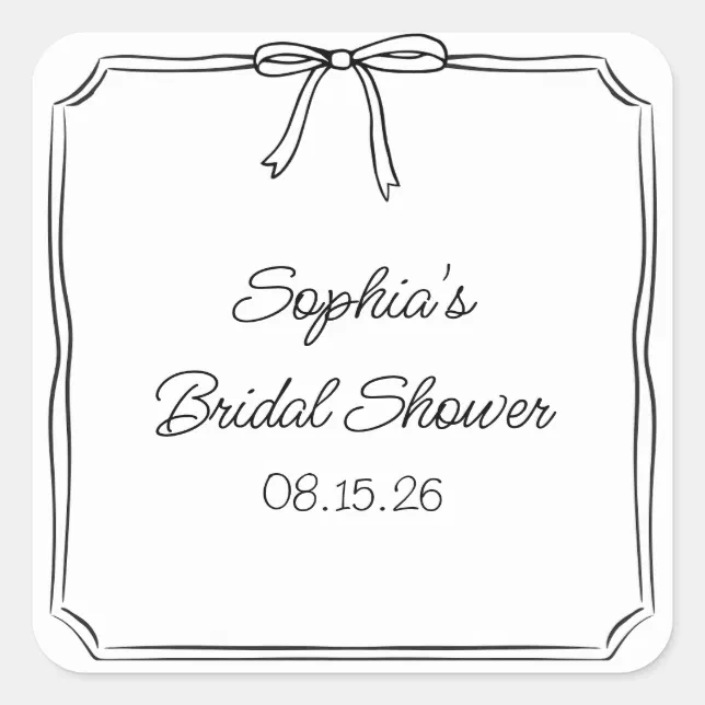 Elegant Coquette Hand Drawn Bow Cute Bridal Shower Square Sticker