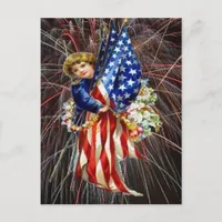 Vintage Patriotic Child and Modern Fireworks, ZSSG Postcard