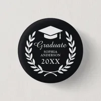 Sleek Black Laurel Wreath Emblem Graduation Pride Button