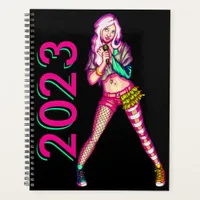 Cute Girly Neon Teen Popstar Illustration Planner