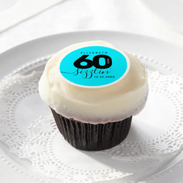 Modern Girly Ice Blue 60 and Sizzling Edible Frosting Rounds