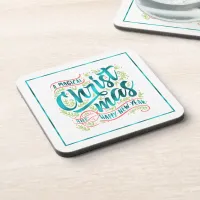 Magical Christmas Typography Teal ID441 Coaster