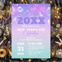 Bubbles and Lights Pastel Gradient New Year's Eve Invitation