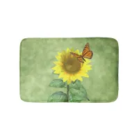 Pretty Yellow Sunflower and Orange Butterfly Bath Mat