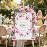 Elegant Pink Orchid Floral Wreath Bridal Shower Foam Board