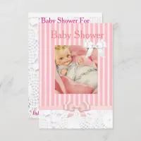 Pink Girl's Lacy Baby Shower Invitation