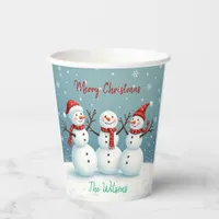 Personalized snowmen paper cups