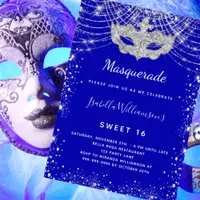 Masquerade royal blue silver Sweet 16 party luxury Invitation