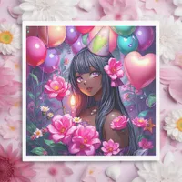 Anime Themed Birthday Girl of Color  Napkins