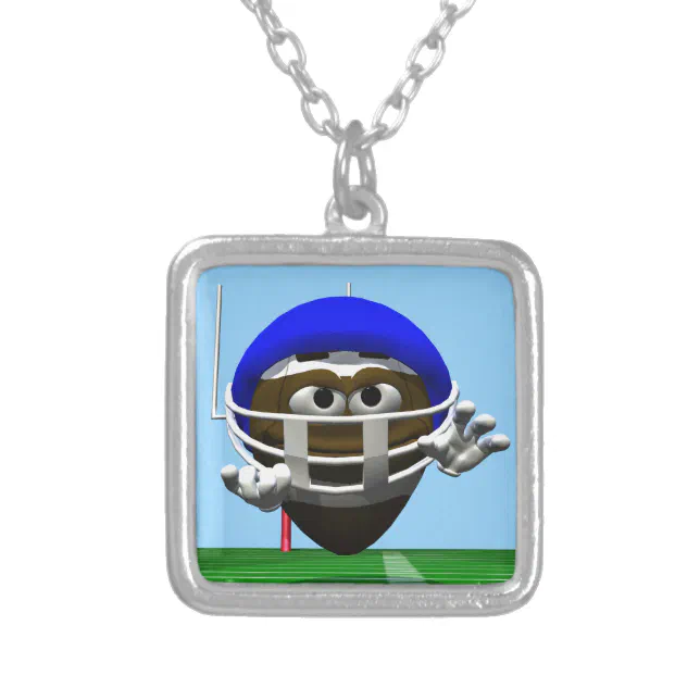 Funny Cartoon Football in a Helmet Silver Plated Necklace