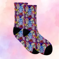 Sugar Skulls Colorful Roses Cinco All Souls Unisex Socks