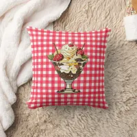 Ice Cream Sundae and Shake Red Checkered Throw Pillow