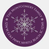 Christmas Silver Glitter Snowflake Name Address Classic Round Sticker