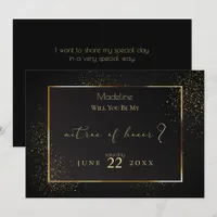 Elegant Black and Gold Glitter Matron of Honor Invitation