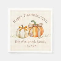 Custom Family Name Cute Pumpkin Bows Thanksgiving Napkins