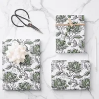 Floral Abstract Doodle Art Style Shades of Green Wrapping Paper Sheets