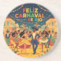 Feliz Carnaval de Rio Colorful Dancers Celebration Coaster