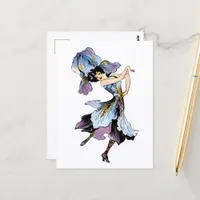 Adorable Vintage Iris Garden Fairy  Postcard
