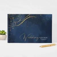 Fine Gold Lines Abstract Wedding Navy ID867 Guest Book