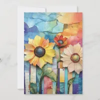 Whimsical Quirky Daisy Type Flowers Hello Flat Card