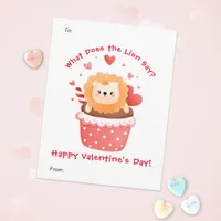 Cute Lion in Cupcake Custom Kids Valentine's Day Holiday Card