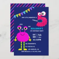 Pink Little Monster 5th Birthday Party Invitation