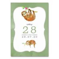 Watercolor Sloth themed Baby Shower Table Number