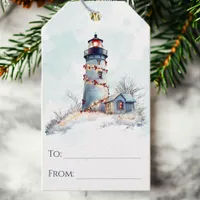 Nautical Watercolor Lighthouse Christmas Gift Tags