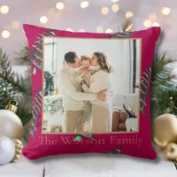 Red green Pagoda Merry Christmas Tree 1-Photo  Throw Pillow