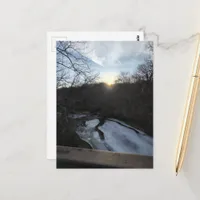 Sunset at a frozen stream in Burlington Iowa woods Postcard