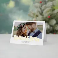 Married & Merry Wedding Photo Real Foil Holiday Card